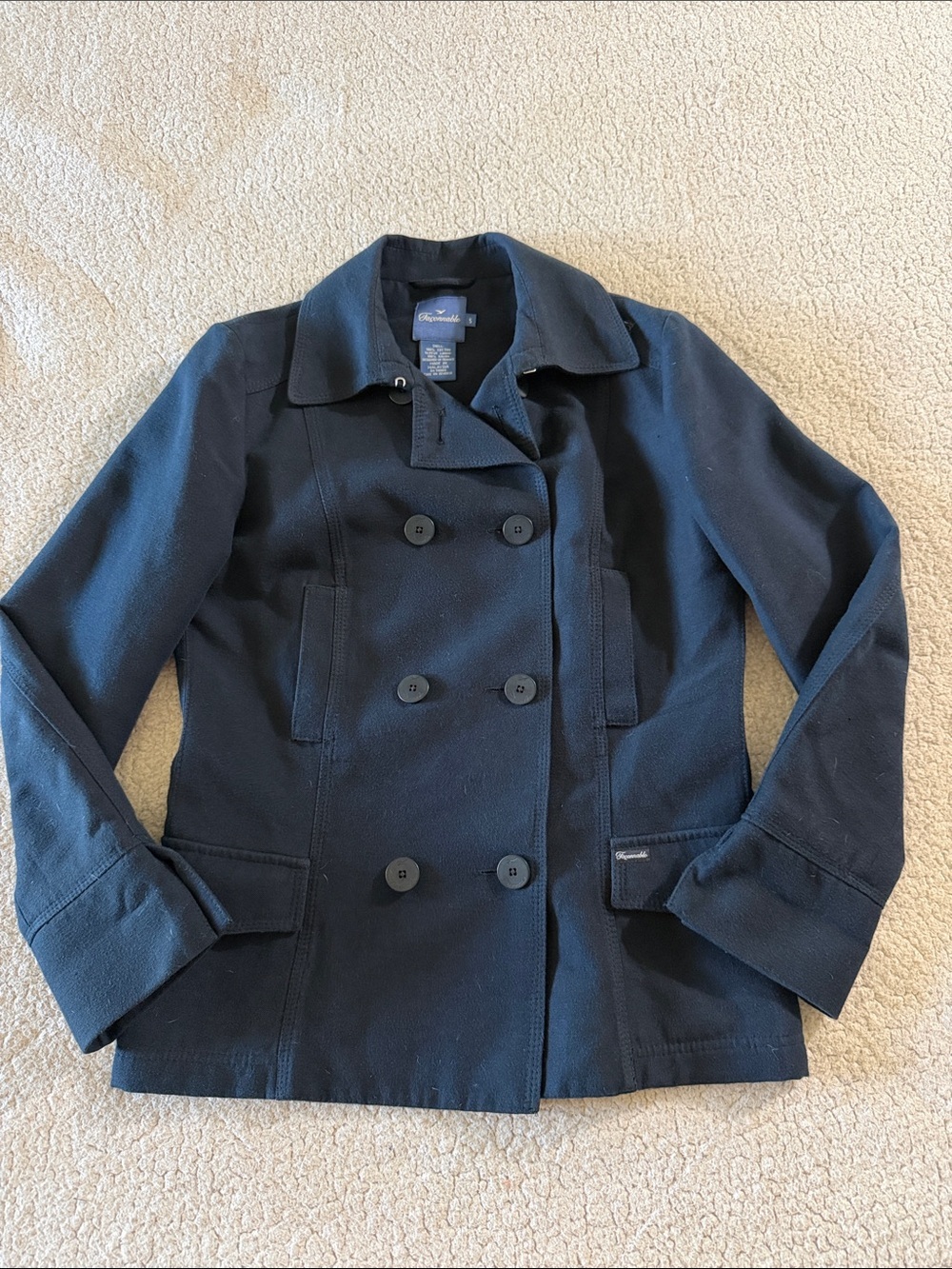 Faconnable Dark Navy 100% Cotton Double-Breasted Pea Coat Small